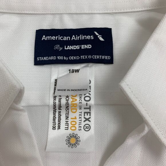 American Airlines Lands End Shirt Womens Plus 18W White Herringbone Long Sleeve - Picture 11 of 15